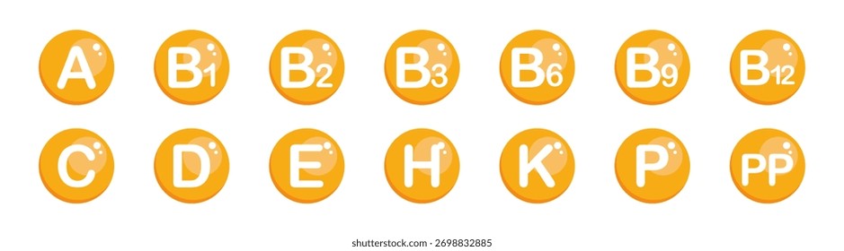 Multivitamin Supplement Complex Capsules Icons Set. Healthy Nutrition and Beauty Serum Drops. Vector Illustration on Transparent Background.