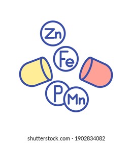 Multivitamin supplement RGB color icon. Multi mineral complex for healthy diet. Health care. Medicament, pills. Nutrient, nourishment complex. Dietary and nutritionology. Isolated vector illustration