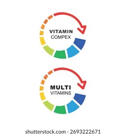 Etiqueta de multivitaminas, icono, concepto. Complejo de vitaminas, Anuncio para publicidad, salud, ciencia médica. 