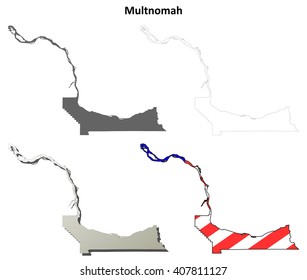 Multnomah County, Oregon Blank Outline Map Set