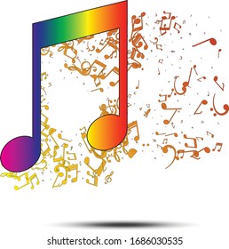 Mehrfarbige Musiknoten auf weißem Hintergrund