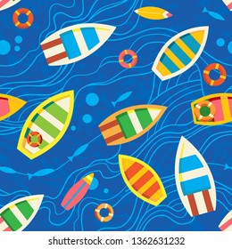 Multycolored sea boats seamless pattern