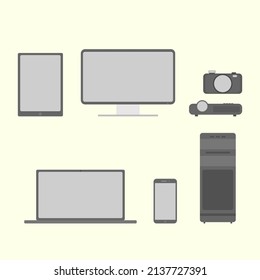 conjunto de iconos planos de dispositivo multymedia adecuado para diseñador gráfico