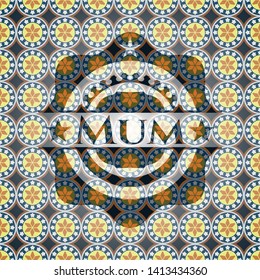 Mum arabic style badge. Arabesque decoration.