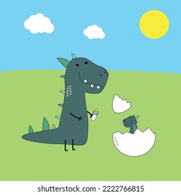 Mum and Baby Dinosaur Illustration