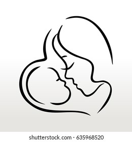 Mum with child contour pattern gray in heart