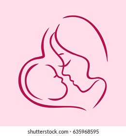 Mum with child contour pattern red in heart