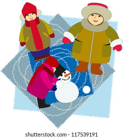 Mum, children and a snowball