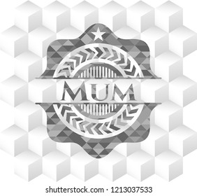 Mum grey badge with geometric cube white background