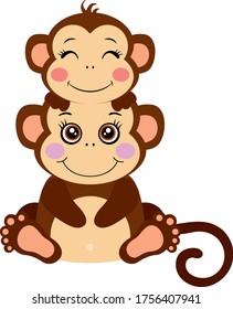 Mum monkey with her baby on head
