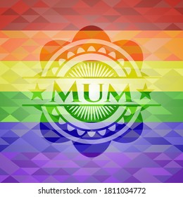 Mum on mosaic background with the colors of the LGBT flag. 
