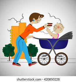mum walks with the child.