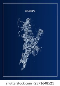 Mumbai administrative vector map in gradient blue. Tourist decorative street map.