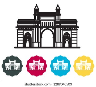 Mumbai - Bombay City - Gateway of India built in Indo-Saracenic Style - Representation as Icon as EPS 10 File 