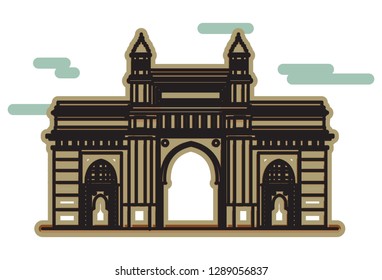 Mumbai - Bombay City - Gateway of India built in Indo-Saracenic Style - Representation as Icon as EPS 10 File 