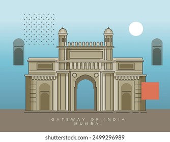 Mumbai - Bombay City - Gateway of India built in Indo-Saracenic Style - Representation as Icon as EPS 10 File 