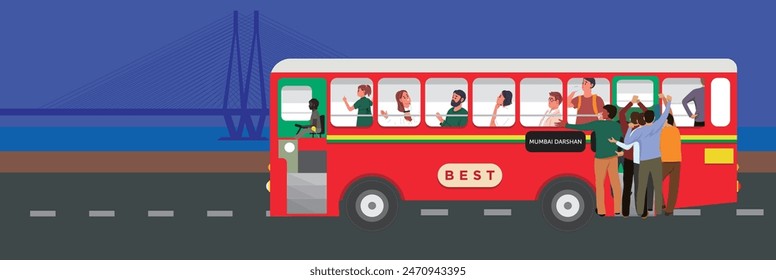 In: Mumbai Bus Vektorillustration. BEST Bus ist stolz auf Mumbai. Ein Wunder von Mumbai. 