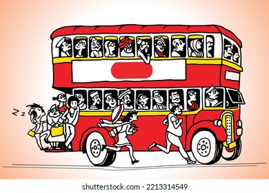 Mumbai Bus Vector Illustration.Bright red traditional London bus.