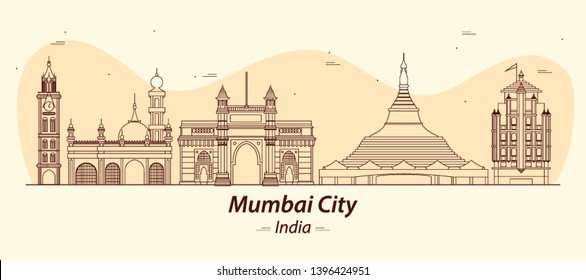 mumbai city india line art vector illustration skyline