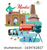 mumbai city life collage vector