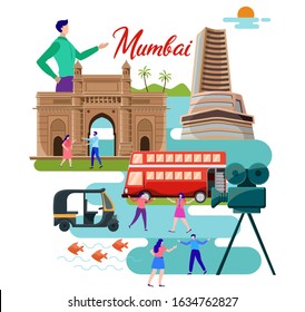 mumbai city life collage vector