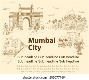 Mumbai city Line art Background india metro city
