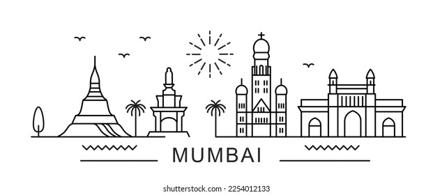 Mumbai City Line View. Poster print minimal design. India