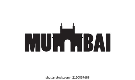 Mumbai city log, gateway of india. vector illustration