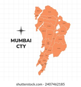 Mumbai City map illustration. Map of the City in India