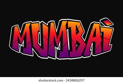 Mumbai city word trippy psychedelic graffiti style letters.Vector hand drawn doodle cartoon logo Mumbai illustration. Funny cool trippy letters, fashion, graffiti style print for t-shirt, poster