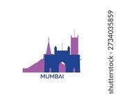 Mumbai cityscape, skyline, panoramic vector logo, icon, clipart. India city emblem contour with landmarks and buildings silhouettes