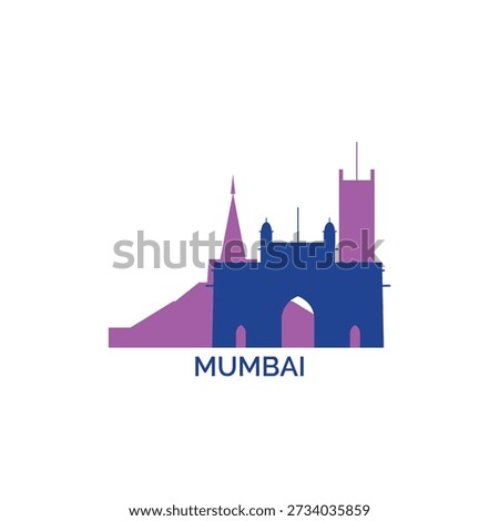 Mumbai cityscape, skyline, panoramic vector logo, icon, clipart. India city emblem contour with landmarks and buildings silhouettes