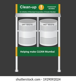 Mumbai clean up garbage metal bin in black and white background