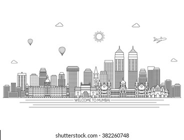 Free art print of Mumbai India city skyline silhouette white background.  Mumbai India city skyline silhouette. Vector illustration | FreeArt |  fa17218433