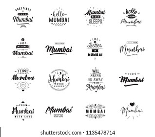 Mumbai. Greeting cards, vector design. Isolated logos. Typography set.