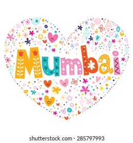 Mumbai heart shaped type lettering vector design