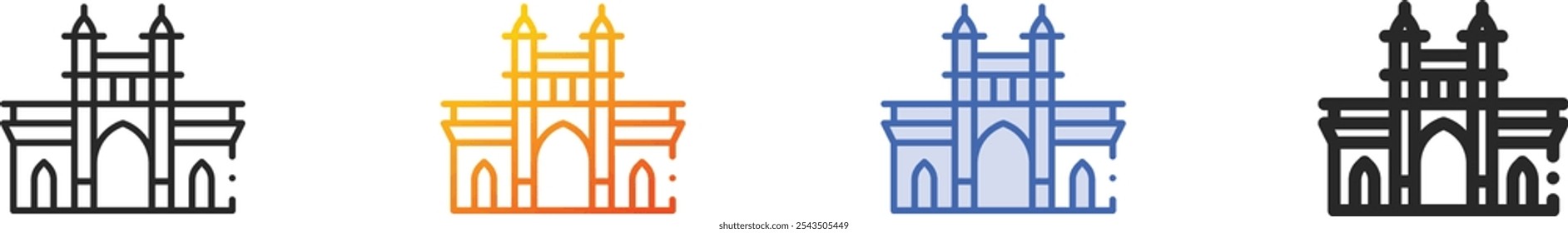 mumbai-Symbol.Dünn linear, Farbverlauf, blauer Strich und fett Styling-Design einzeln auf weißem Hintergrund