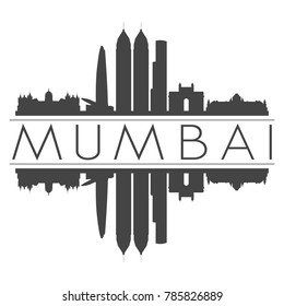 Mumbai India Asia Skyline Vector Art Mirror Silhouette Emblematic Buildings