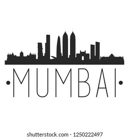 Mumbai India. City Skyline. Silhouette City. Design Vector. Famous Monuments.