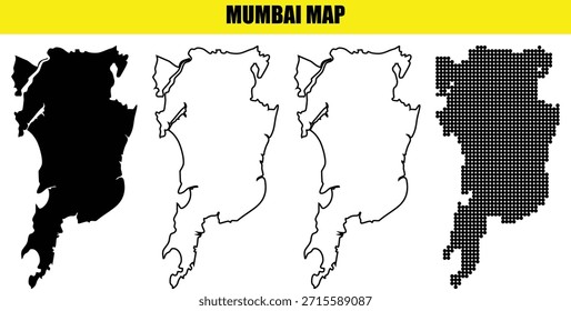 Mumbai India representaciones de mapa relleno negro relleno blanco contorno y mapa punteado que muestra Formas geográficas Ilustraciones vectoriales país ciudad ubicaciones