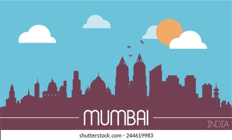 Mumbai India skyline silhouette flat design vector illustration
