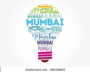 Mumbai light bulb word cloud, travel concept background