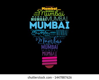 Mumbai light bulb word cloud, travel concept background