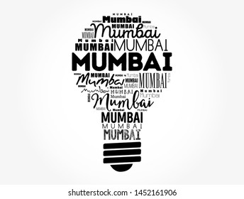 Mumbai light bulb word cloud, travel concept background