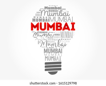 Mumbai light bulb word cloud, travel concept background