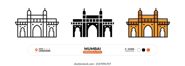 Ícone da Linha Mumbai. Maharashtra_Índia, Silhueta, Símbolo de Cor, Traço Editável.
