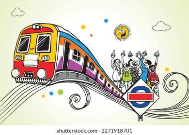 Ilustración del vector del tren local de Bombay.