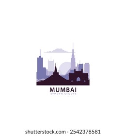 Mumbai logo with skyline, cityscape retro vector icon. India, Maharashtra state city horizon, facade, travel logotype