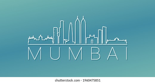 Mumbai, Maharashtra, India Skyline Linear Design. Flat City Illustration Minimal Clip Art. Background Gradient Travel Vector Icon.