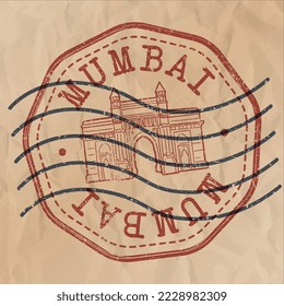 Mumbai, Maharashtra, India Stamp City Travel Passport. Design Retro Symbol Country. Old Vintage Postmark.